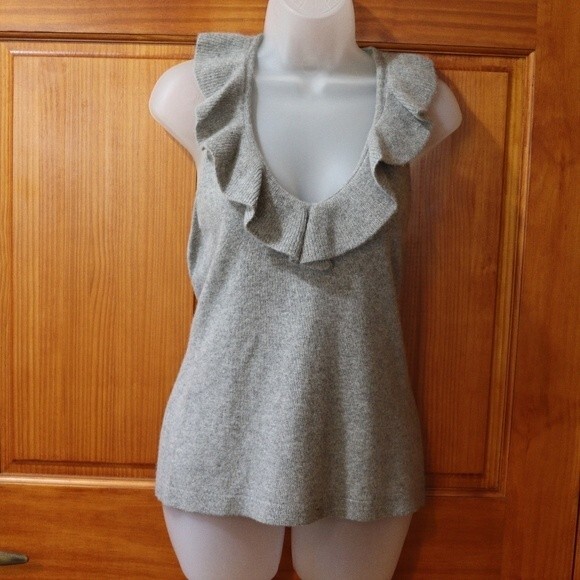 Ann Taylor Gray Cashmere Ruffle Sweater Tank LG - Picture 2 of 9